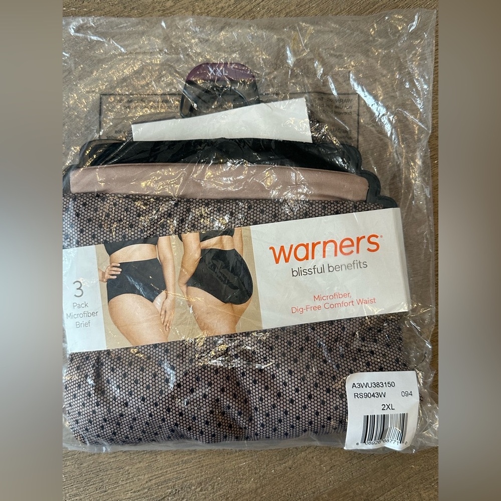 Warners Blissful Benefits Microfiber Brief 3 Pack 2XL Dig Free Black‎ Tan